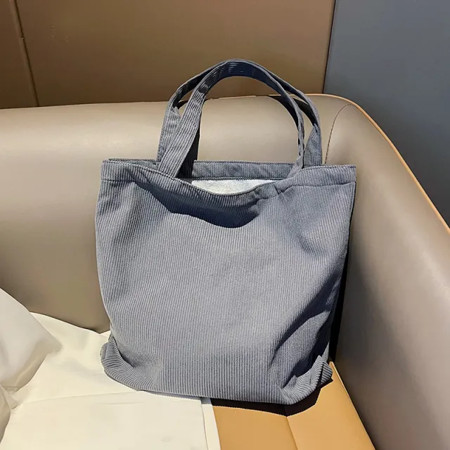 Large Capacity Corduroy Tote Bag Simple And Stylish Shoulder Gray - Shop at LoveMi