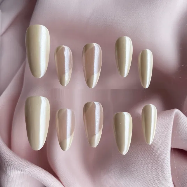 Handmade Custom Wear Nail Almond French Finished Manicure Champagne Amber - Shop at LoveMi