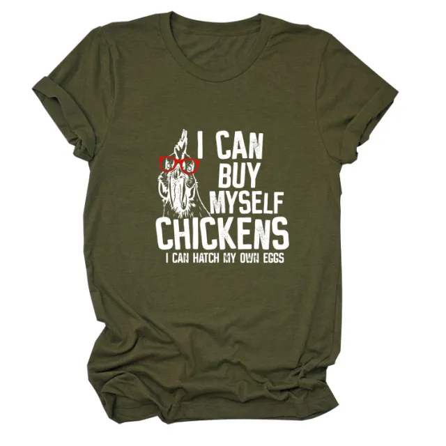 Printed Loose Short sleeved T shirt Army Green White - Shop at LoveMi