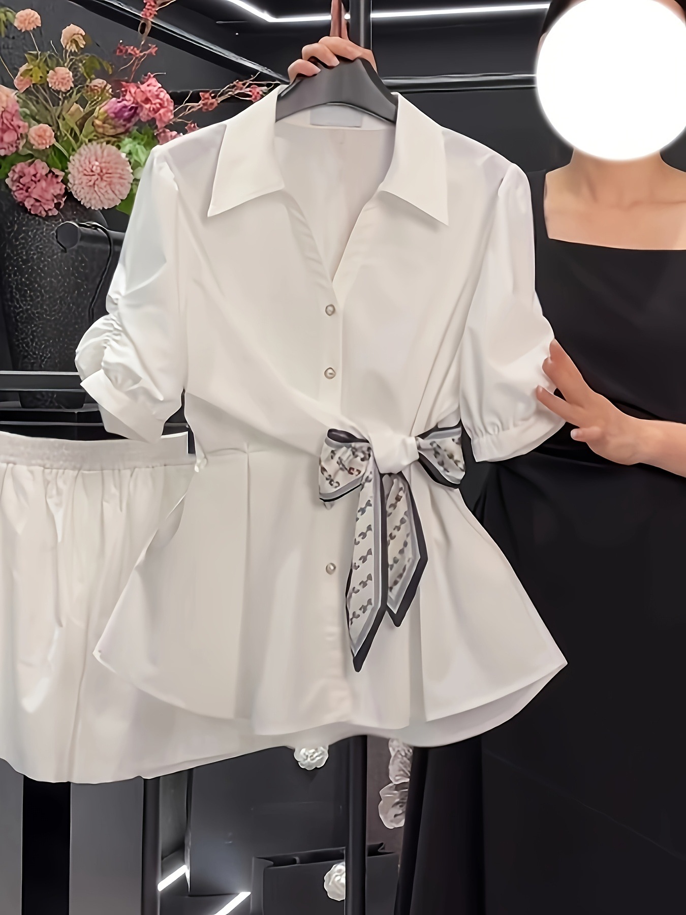 Short-sleeve Top Petite Shirt Fitted-waist Blouse