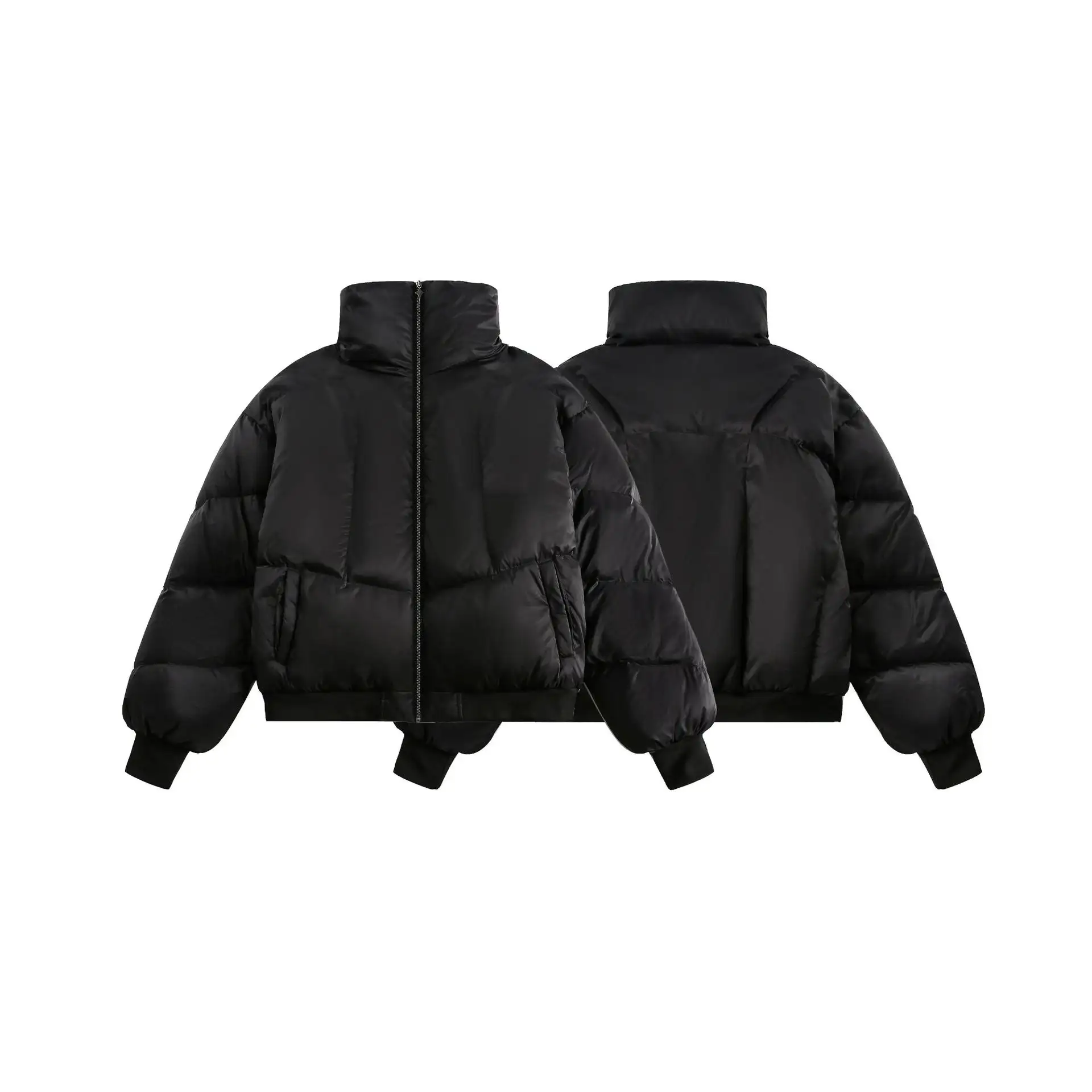 Winter New White Duck Down American Black Stand-up Collar Bread Coat