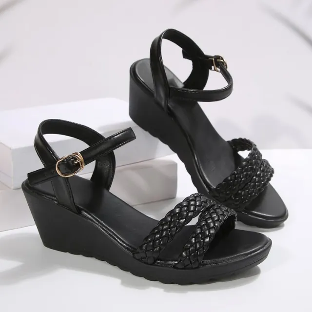 Women's Wedge High heeled Strap Sandals Black - Shop at LoveMi