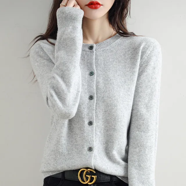 Round Neck Knitted Cardigan Coat For Women Light Gray - Shop at LoveMi