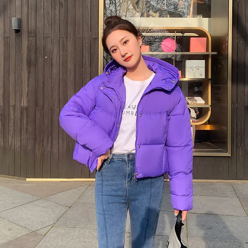 Women's Simple Casual Hooded Short Down Jacket - Purple