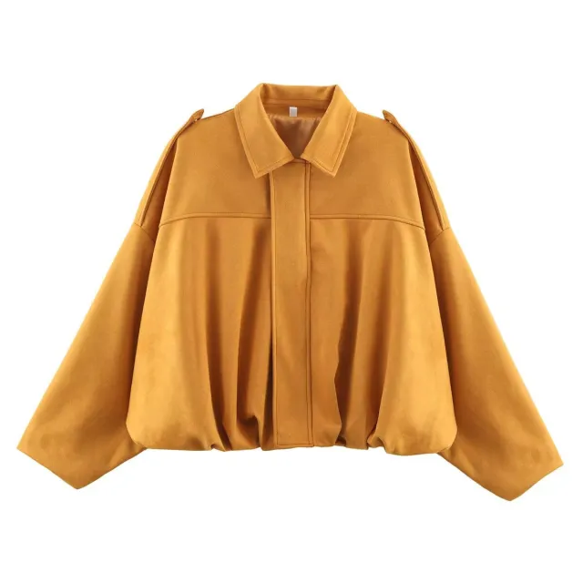 Pilot Jacket Batwing Sleeve Zipper Casual Top Ginger Yellow - Shop at LoveMi
