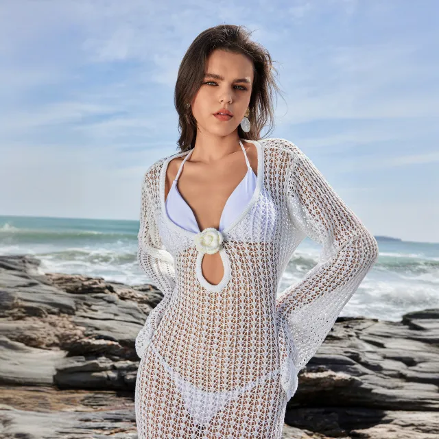 Knitted Pullover V neck A Line Skirt Dress White - Shop at LoveMi
