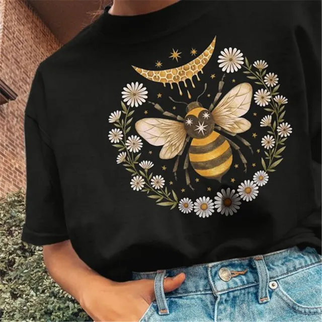 Women's Fashion Bee Moon Print Casual Short Sleeve T Shirt Vtx 09 - Shop at LoveMi