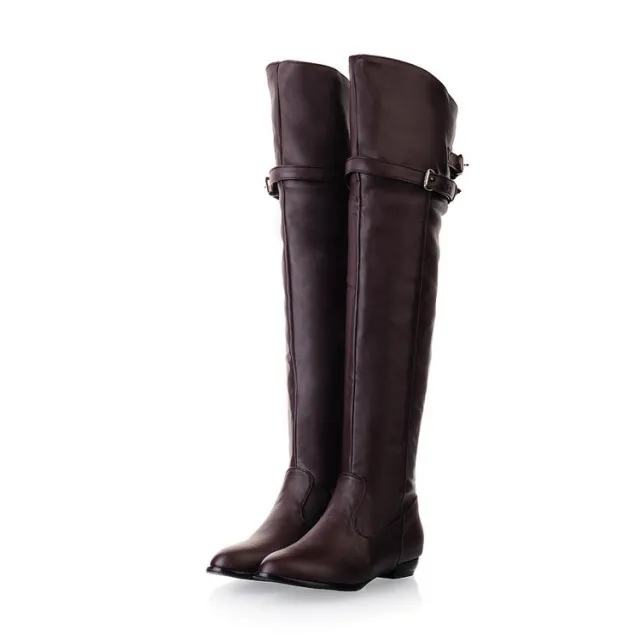 Flat Heel Round Toe Oversized Boots Brown - Shop at LoveMi