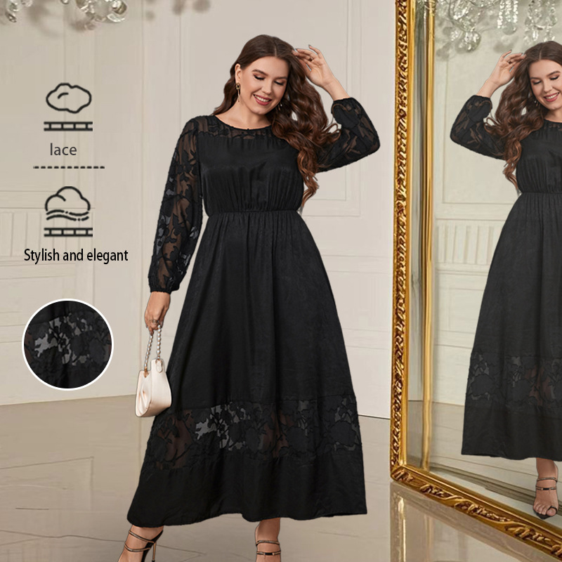 Slightly Fat Over The Knee Lace Dress Slimming Autumn