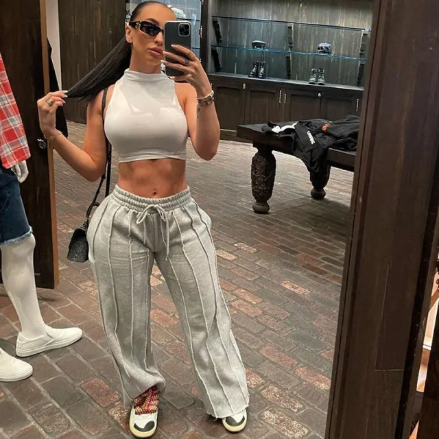 Retro High Waist Loose Leisure Sports Trousers Gray - Shop at LoveMi