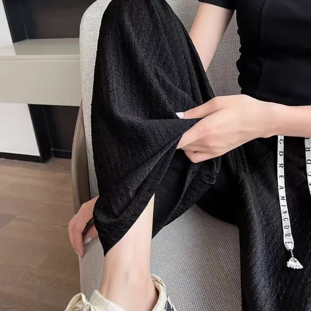 Casual New Straight leg Draped Women's Loose Korean style Floor length Pants Black - Shop at LoveMi