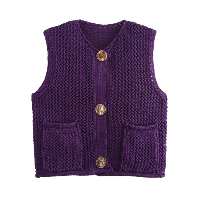 New Spring And Summer European And American Style Casual Breasted Thick Needle Knitted Vest Top Purple - Shop at LoveMi