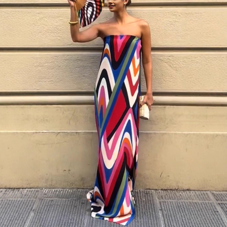 Womens Sexy Slit Printed Tube Dress