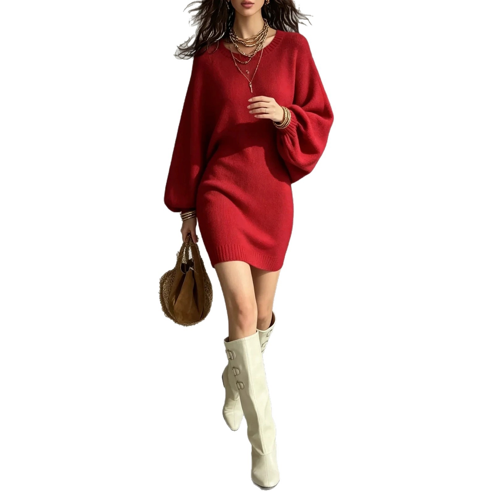 Round-neck Loose-fit Pullover Sweater Dress