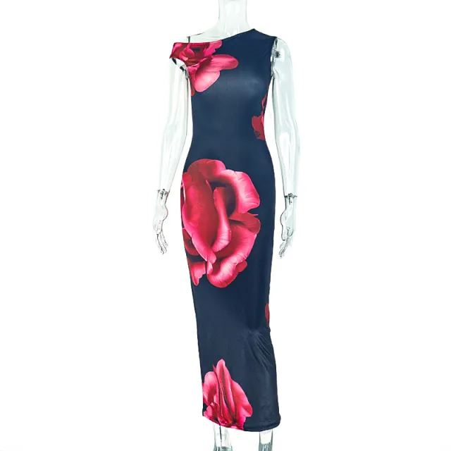Elegant Printed Bodycon Pleated One Shoulder Dress Black - Shop at LoveMi