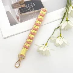 Handmade Woven Keychain Handmade Bow - Yellow Pink - View 1