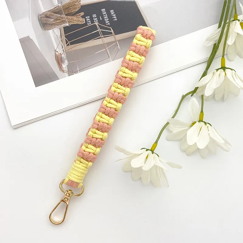 Handmade Woven Keychain Handmade Bow - Yellow Pink
