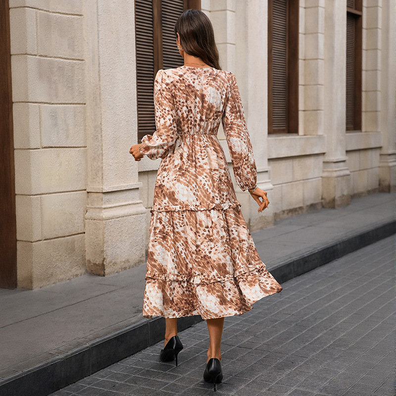 Deep V-neck Animal Print Dress Women