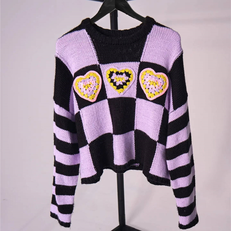 Autumn And Winter Women's Knitwear Purple Black - Shop at LoveMi