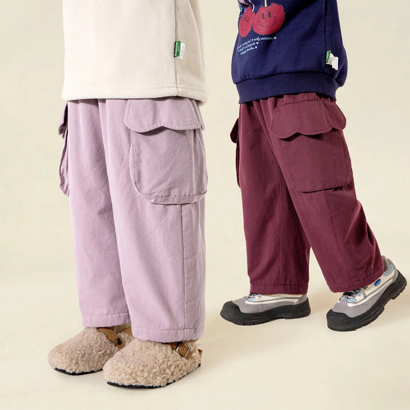 Kids Double-Layer Fleece All-Match Workwear Pants