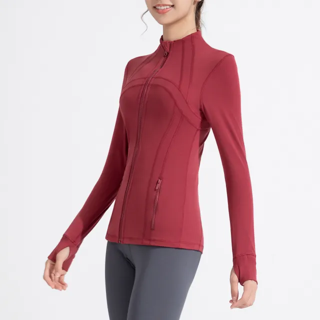 Women's Stand Collar Sports Running Workout Long Sleeve Zipper Jacket Red - Shop at LoveMi