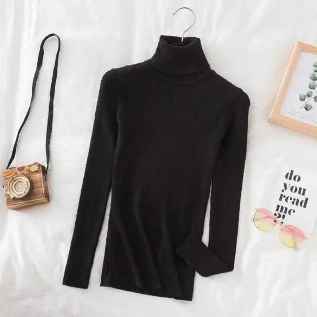 Turtleneck Slimming Sweater Top Pullover Black - Shop at LoveMi