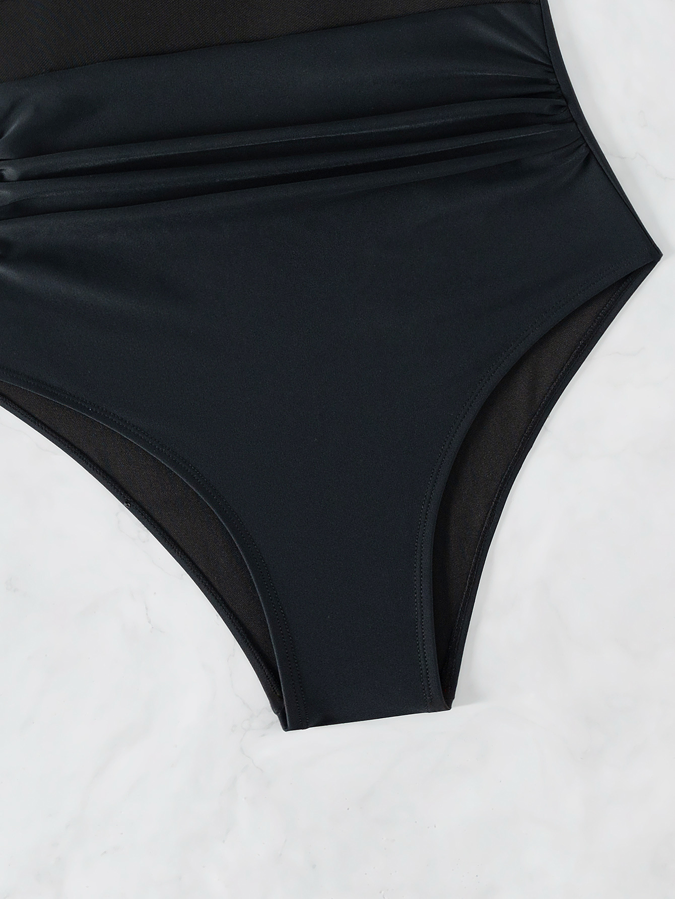 Pure Color Mesh Halter Bikini One-piece Swimsuit - Image 16