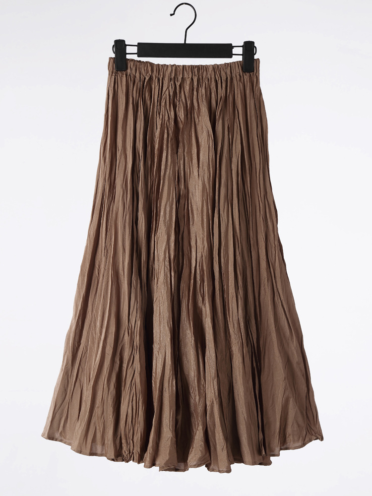 Solid Color Embroidered Long sleeved Top Handmade Pleated Two piece Overskirt Suit Brown Skirt - Shop at LoveMi