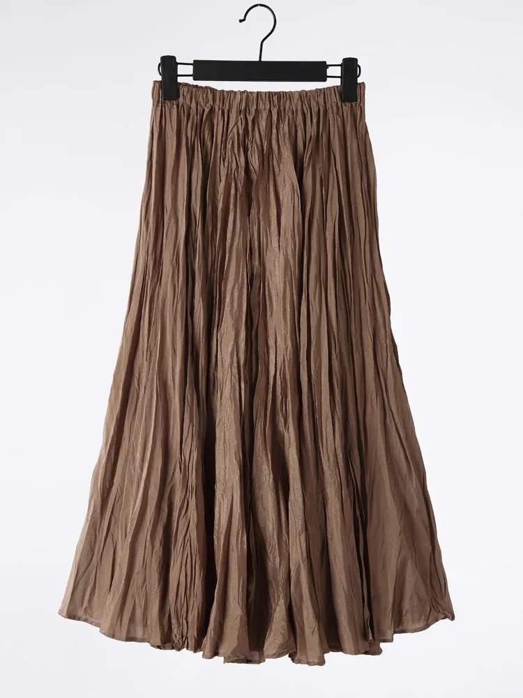 Solid Color Embroidered Long-sleeved Top Handmade Pleated Two-piece Overskirt Suit - Brown Skirt