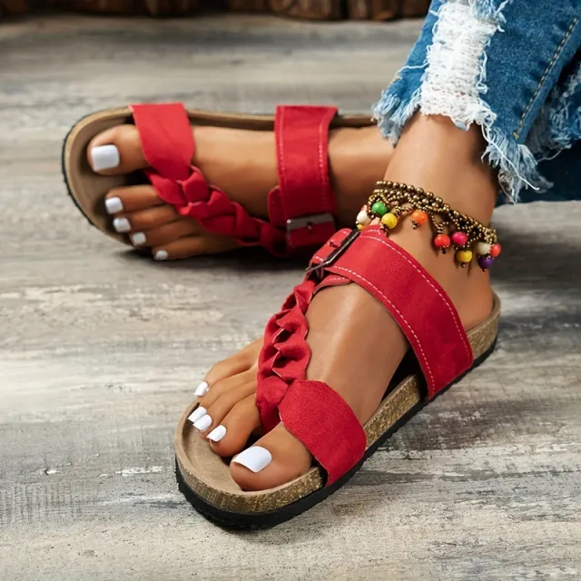 Leopard Print Denim Color Plus Size Platform Slippers Red - Shop at LoveMi