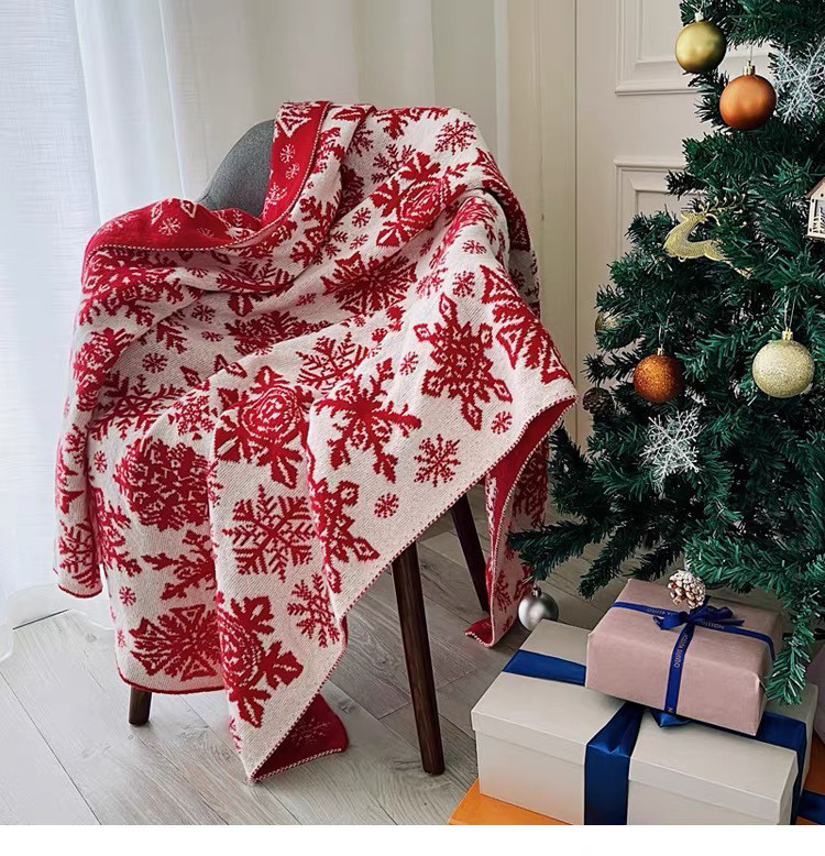 Title 15, Nordic Knitted Snowflake Blanket Decorative Bla...