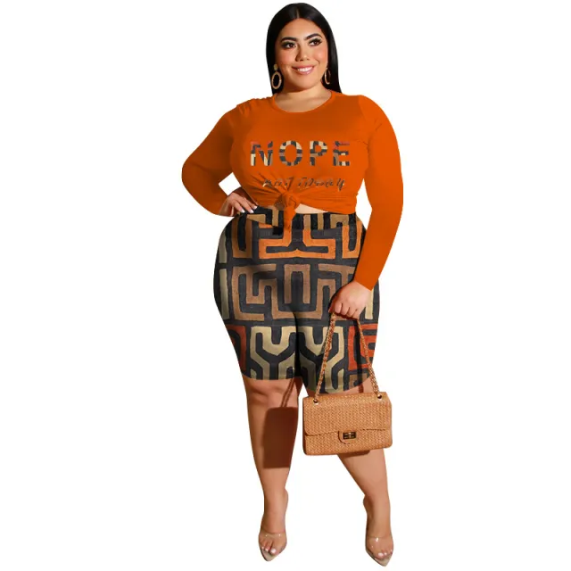 Women's Fashionable Casual Two Piece Set Printed Top And Shorts Striped Print 4Xl - Shop at LoveMi