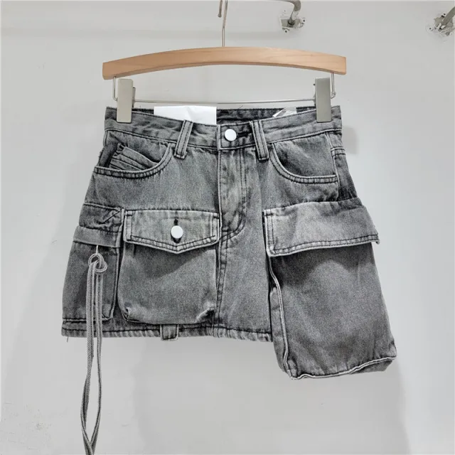 Fashion Irregular Workwear Denim Skirt Women Black And Gray - Shop at LoveMi