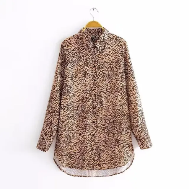 Women's Animal Print Satin Texture Long Sleeve Shirt Shirt - Shop at LoveMi
