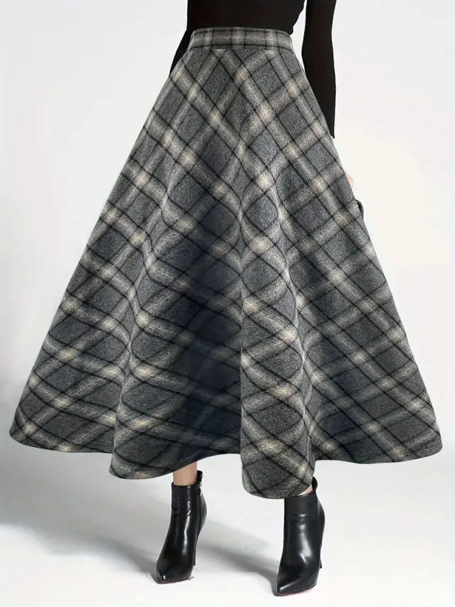 Women's Plaid Wool Wool Blend Skirt Gray - Shop at LoveMi