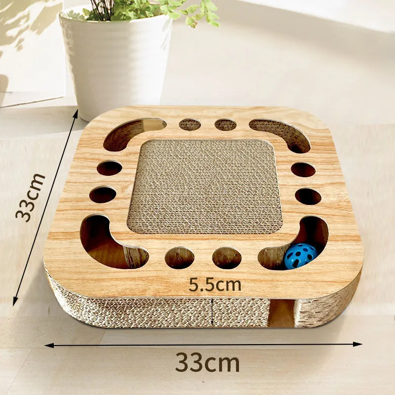 Cat Scratch Board Round Ball Grinding Claw Toy - Wood Grain Square Plate
