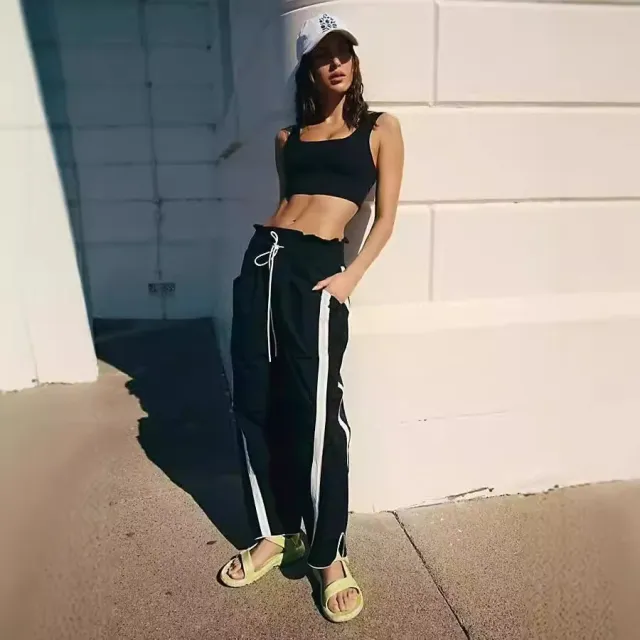 Women's Fashion Casual Loose Striped Sweatpants Black - Shop at LoveMi