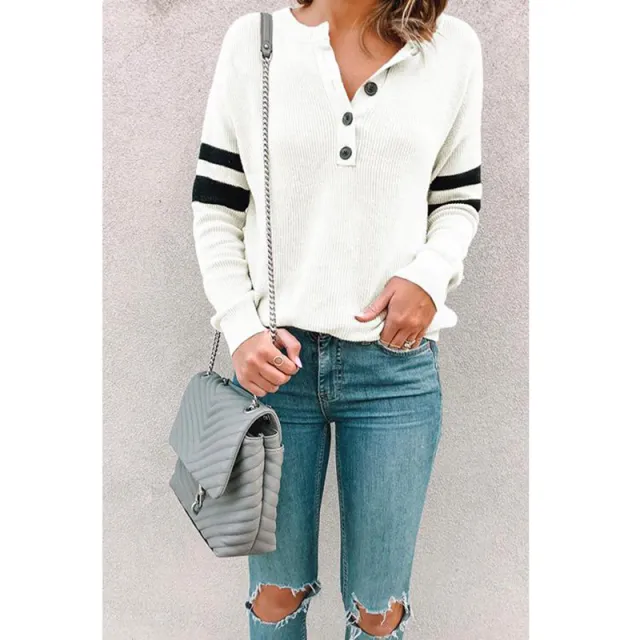 European And American Women's Clothing Patchwork Round Neck Button T shirt Top White - Shop at LoveMi