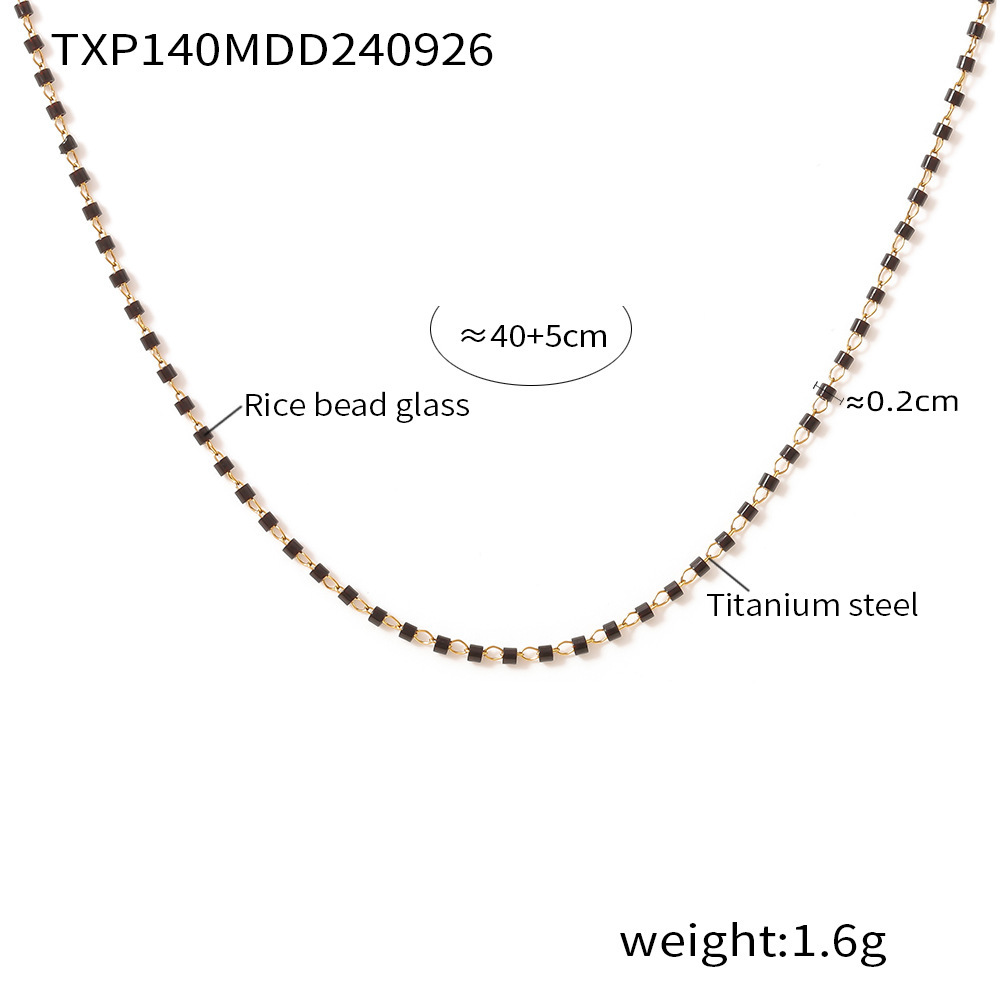 Titanium Steel Rice-Bead Chain Necklace, picture 3 of 4