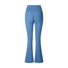 Women's Pure Colour Simple Casual High Waist Wide Leg Pants - Denim Blue - View 1
