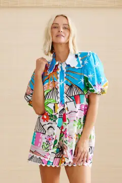 Casual All-matching Lace Collar Cardigan Shirt Suit - Colour-S - View 1