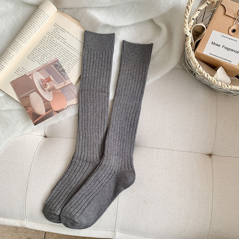 Solid-color Vertical-striped JK-style Long Socks