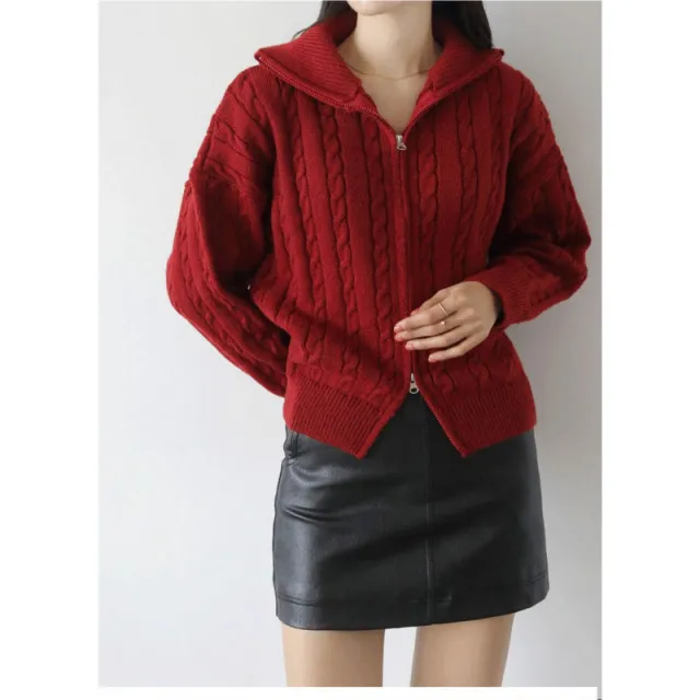Japanese style Christmas Cable knit Sweater Jacket Red - Shop at LoveMi