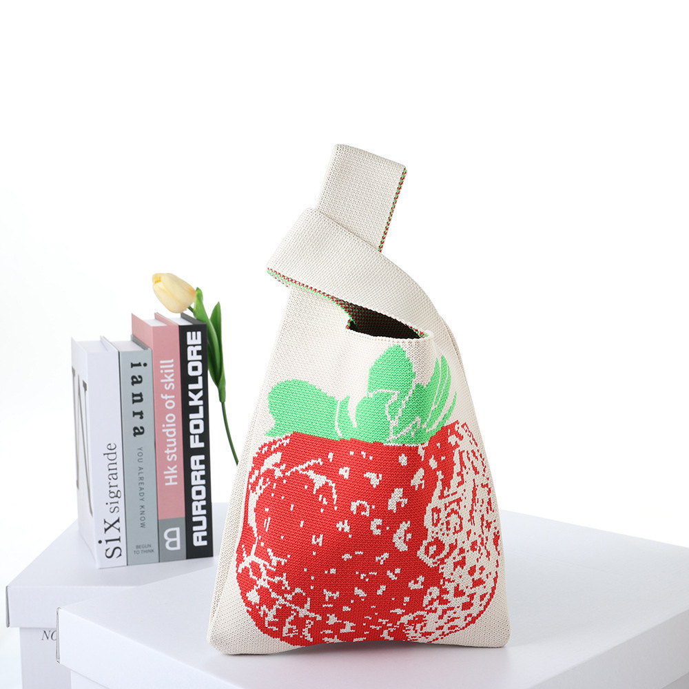 Contrast Color Striped Checkerboard Knitted Shopping Handbag — foto 24