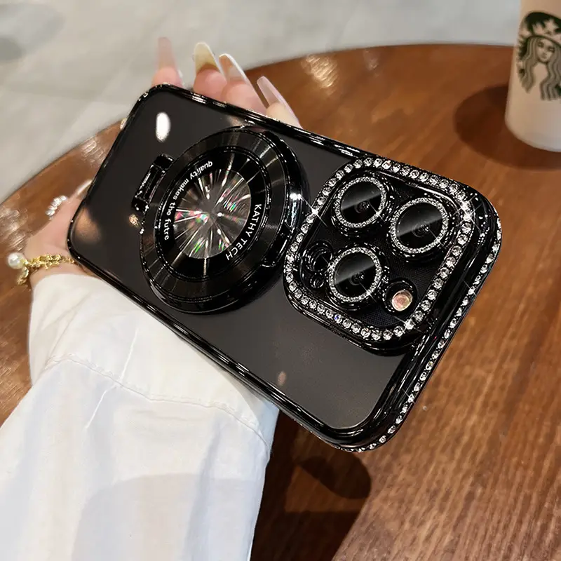 New Magnetic Bracket Rhinestone Frame Phone Case