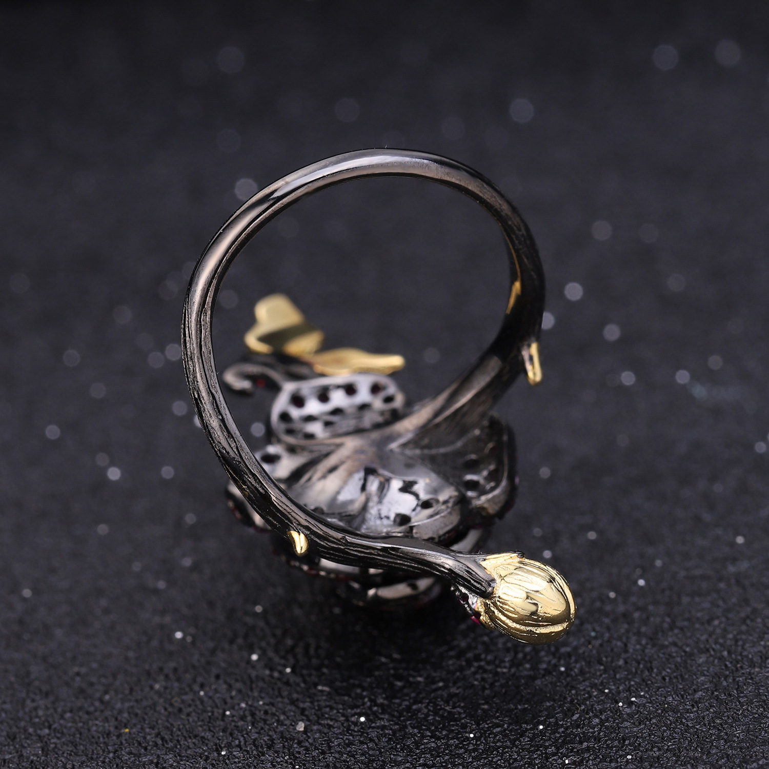 Natural Wind Rose Design S925 Silver Natural Colored Gems Ring