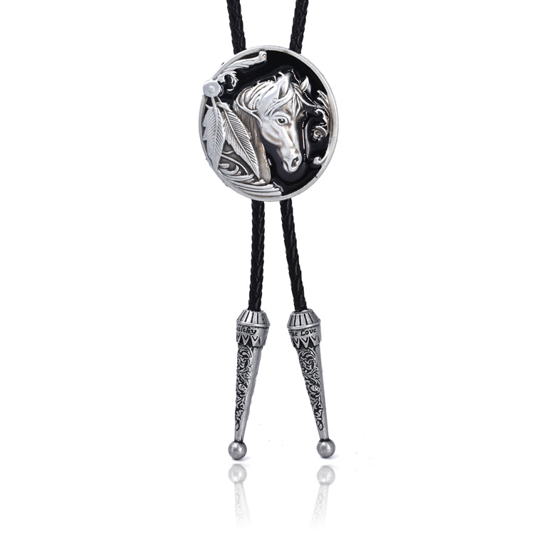 Punk Genuine Leather Polo Bow Tie Retro Horse Zinc Alloy Leather Necklace