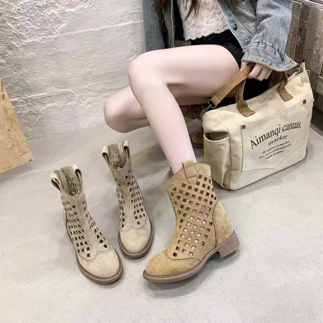 7cm Hollowed-Out Mesh Sandals Mid-Calf Short Boots 14 ccec28bf 3ba6 4a15 8195 f35bf4affc4e