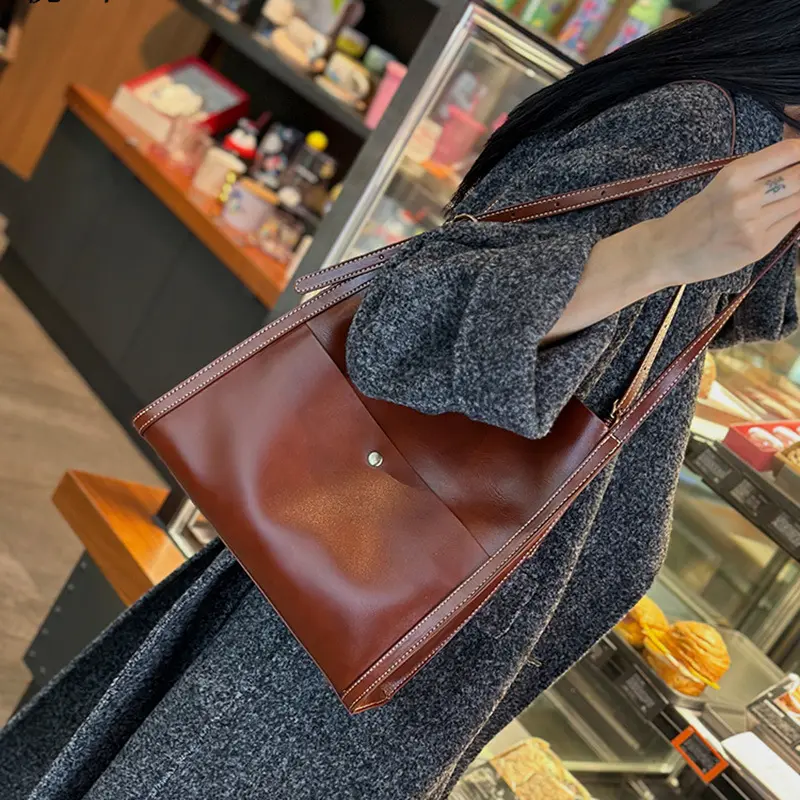 Commuter Leather Womens Bag Bucket All-Match Cowhide