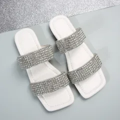 Women's Flat Plus Size Slippers Rhinestone - White - View 1